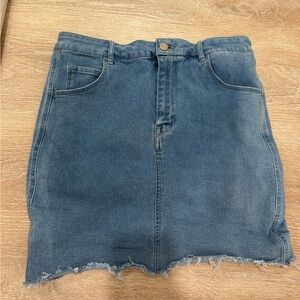 Denim Mini Skirt with Frayed Hem